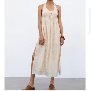 Zara Paisley Printed Dress with Crochet Top